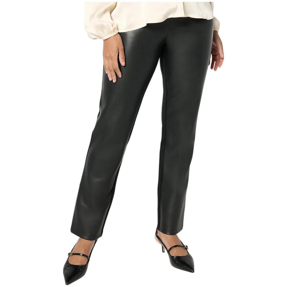 Belle by Kim Gravel Women's Faux Leather Front Ponte Back Pant Black - Regular